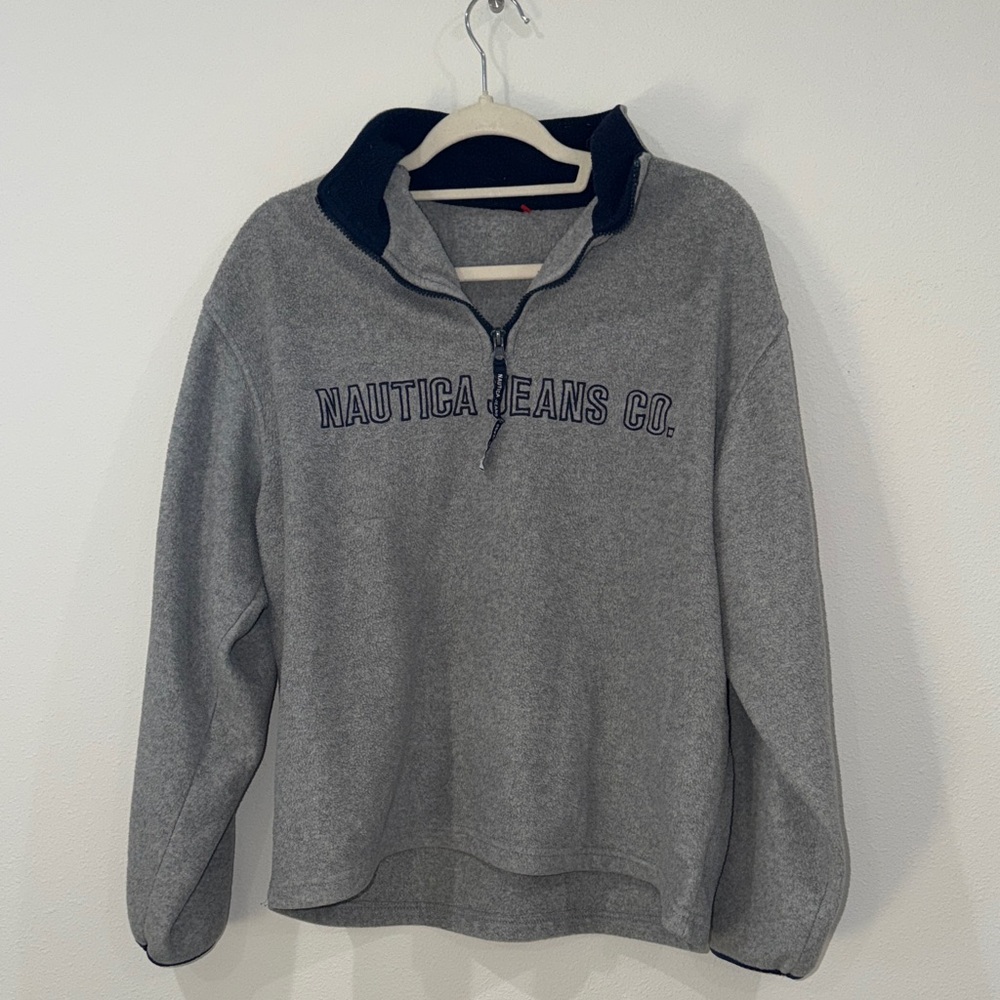 Nautica Gray 1/4 Zip Sweatshirt with Navy Trim